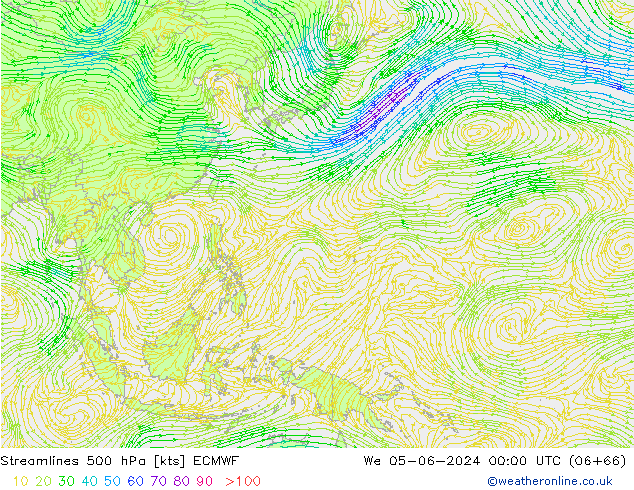 Streamlines 500 hPa ECMWF St 05.06.2024 00 UTC