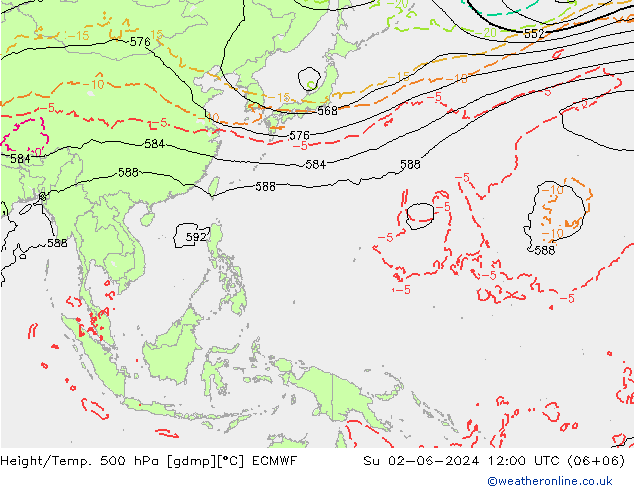 Height/Temp. 500 hPa ECMWF Dom 02.06.2024 12 UTC