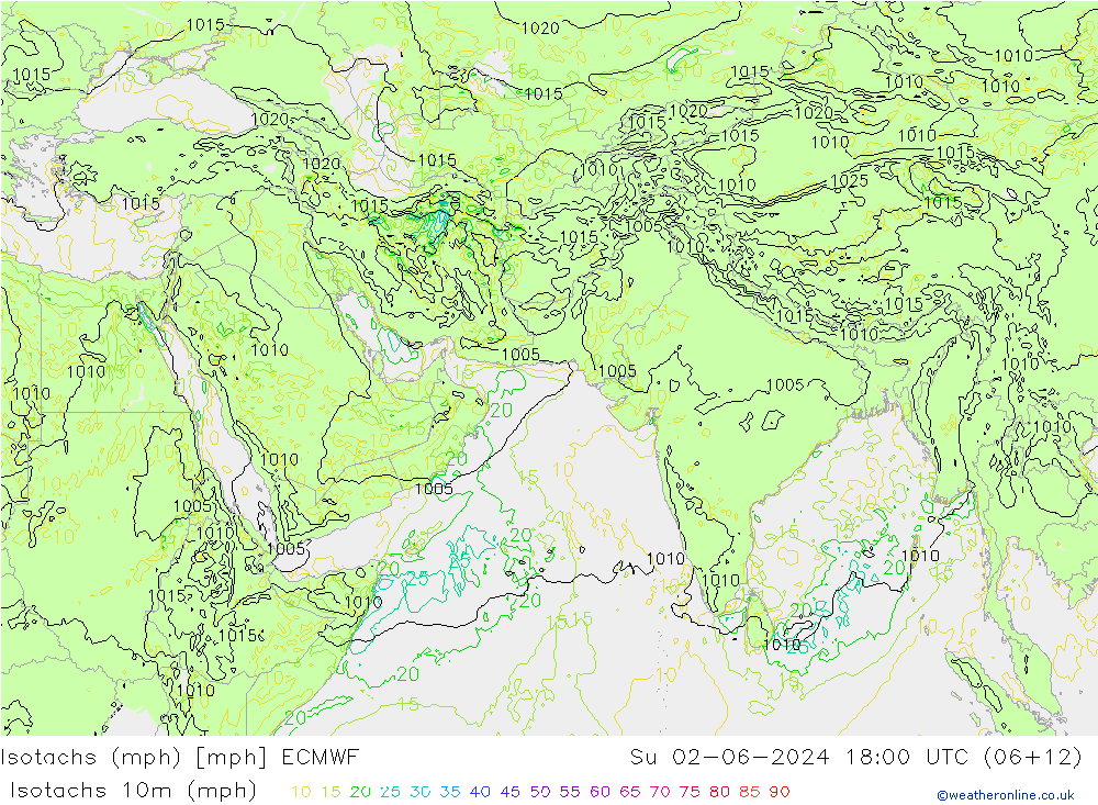 Isotachen (mph) ECMWF So 02.06.2024 18 UTC