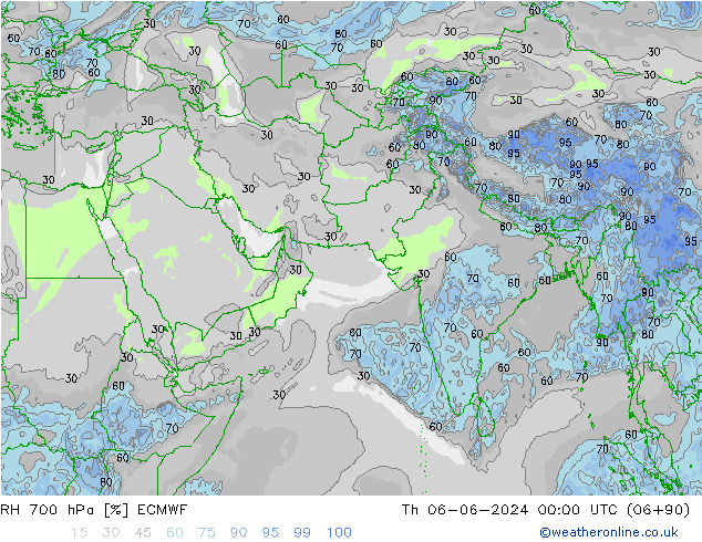 RH 700 hPa ECMWF Th 06.06.2024 00 UTC