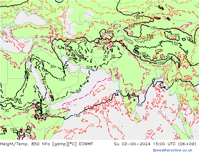 Height/Temp. 850 hPa ECMWF Su 02.06.2024 15 UTC