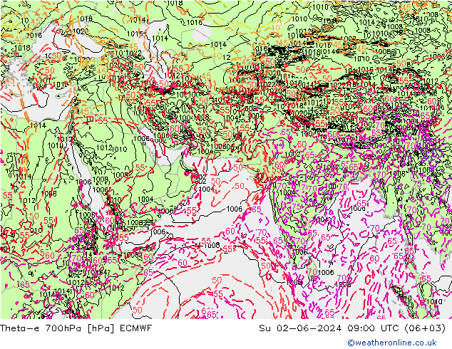 Theta-e 700hPa ECMWF Ne 02.06.2024 09 UTC