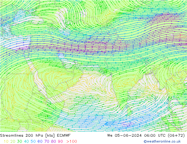 Linea di flusso 200 hPa ECMWF mer 05.06.2024 06 UTC