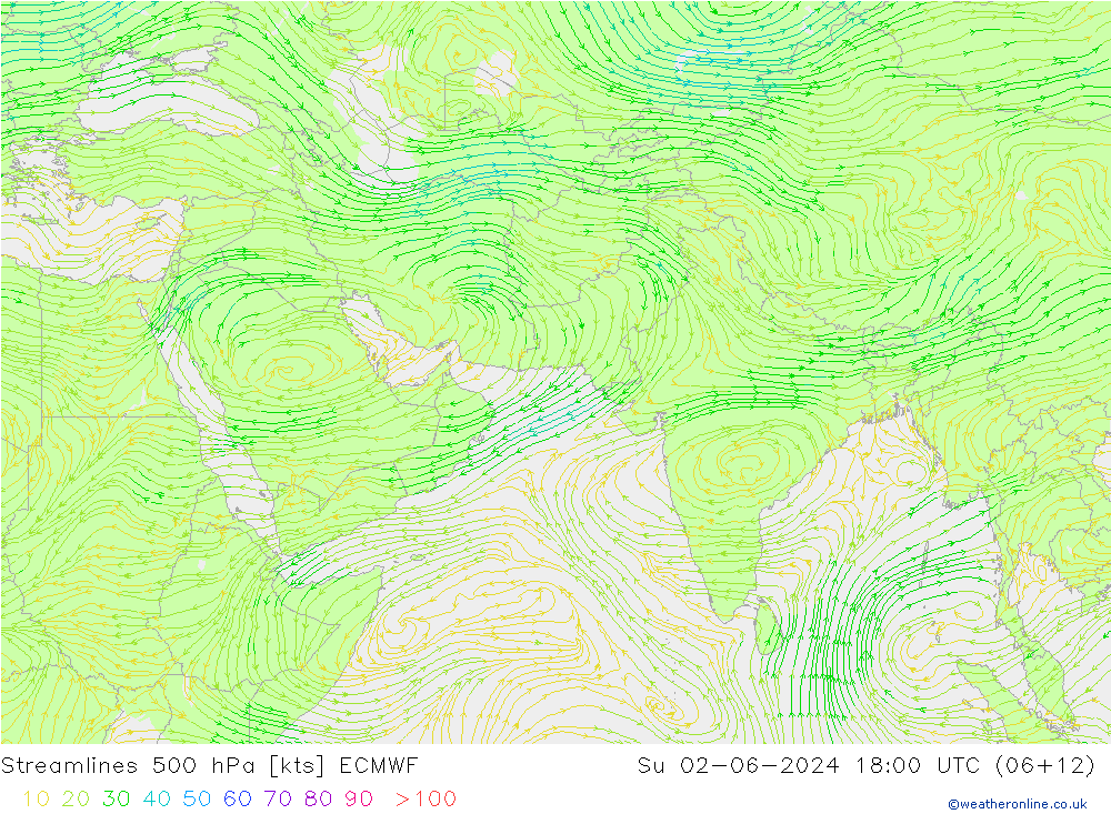 Línea de corriente 500 hPa ECMWF dom 02.06.2024 18 UTC