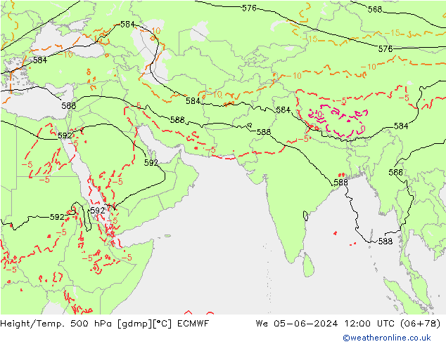 Z500/Rain (+SLP)/Z850 ECMWF  05.06.2024 12 UTC