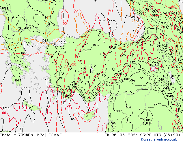 Theta-e 700hPa ECMWF Čt 06.06.2024 00 UTC