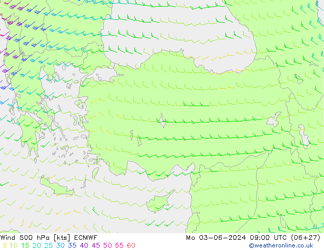 Wind 500 hPa ECMWF Mo 03.06.2024 09 UTC