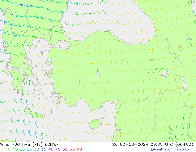 Wind 700 hPa ECMWF Ne 02.06.2024 09 UTC