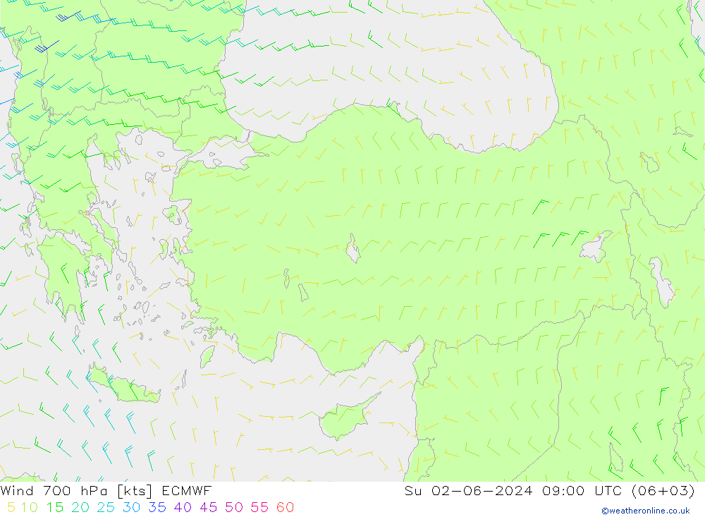 Wind 700 hPa ECMWF Ne 02.06.2024 09 UTC