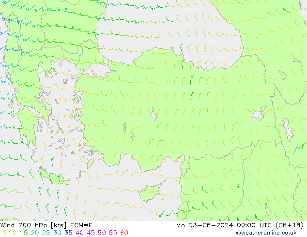 Wind 700 hPa ECMWF ma 03.06.2024 00 UTC