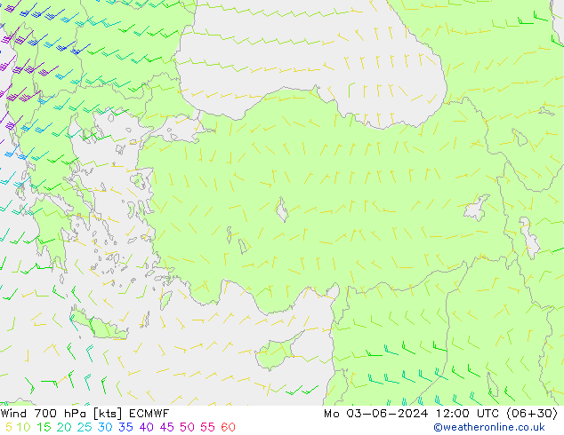 Rüzgar 700 hPa ECMWF Pzt 03.06.2024 12 UTC