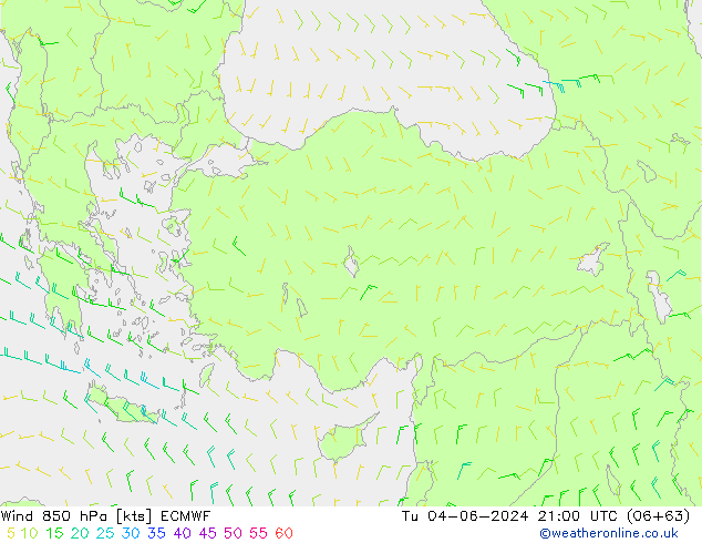 Wind 850 hPa ECMWF Tu 04.06.2024 21 UTC