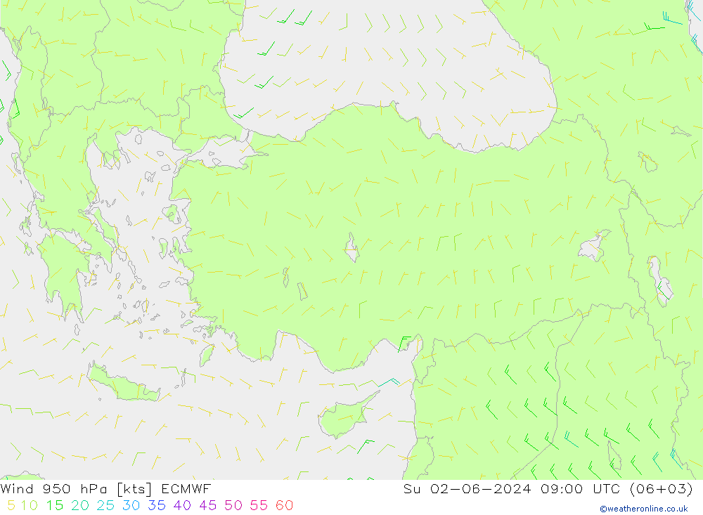 Wind 950 hPa ECMWF Su 02.06.2024 09 UTC