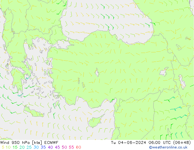 Wind 950 hPa ECMWF Tu 04.06.2024 06 UTC
