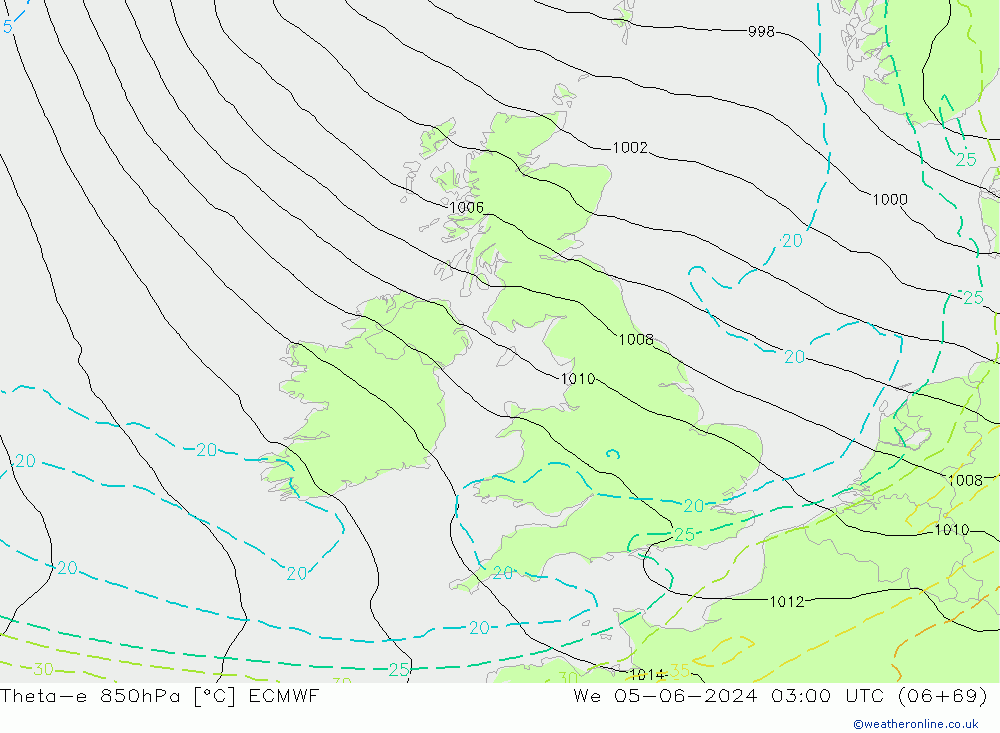 Theta-e 850hPa ECMWF Çar 05.06.2024 03 UTC