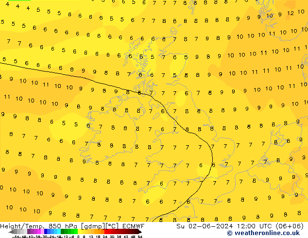 Z500/Rain (+SLP)/Z850 ECMWF Вс 02.06.2024 12 UTC