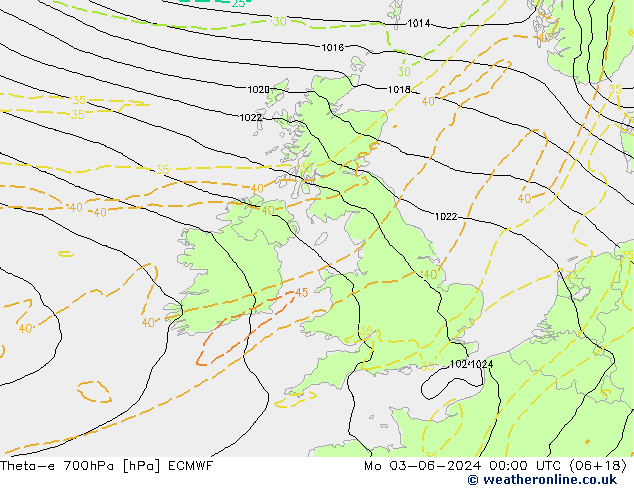 Theta-e 700hPa ECMWF ma 03.06.2024 00 UTC