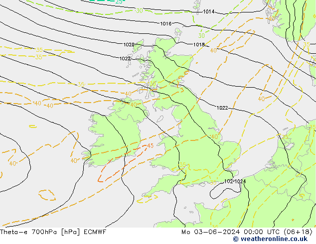 Theta-e 700hPa ECMWF Mo 03.06.2024 00 UTC