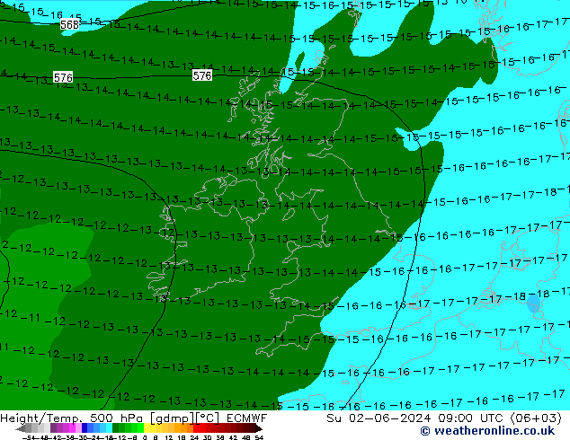 Height/Temp. 500 hPa ECMWF Su 02.06.2024 09 UTC