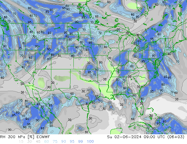 RH 300 hPa ECMWF Ne 02.06.2024 09 UTC