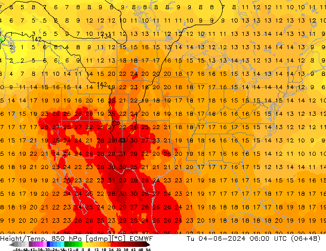 Height/Temp. 850 hPa ECMWF Ter 04.06.2024 06 UTC