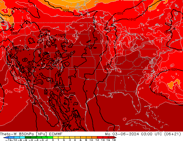 Theta-W 850гПа ECMWF пн 03.06.2024 03 UTC