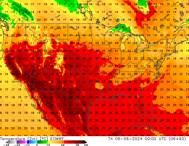 Temperatuurkaart (2m) ECMWF do 06.06.2024 00 UTC