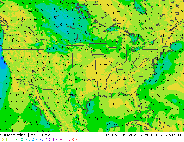 Viento 10 m ECMWF jue 06.06.2024 00 UTC