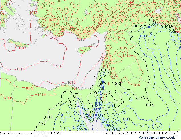 Luchtdruk (Grond) ECMWF zo 02.06.2024 09 UTC