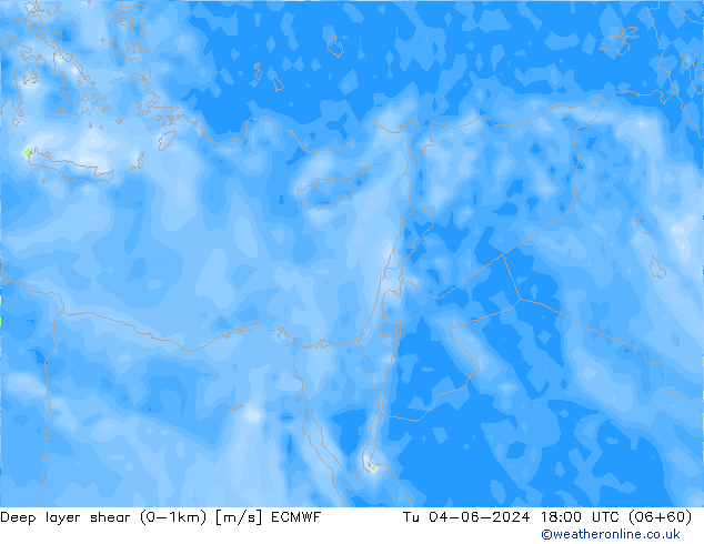Deep layer shear (0-1km) ECMWF вт 04.06.2024 18 UTC