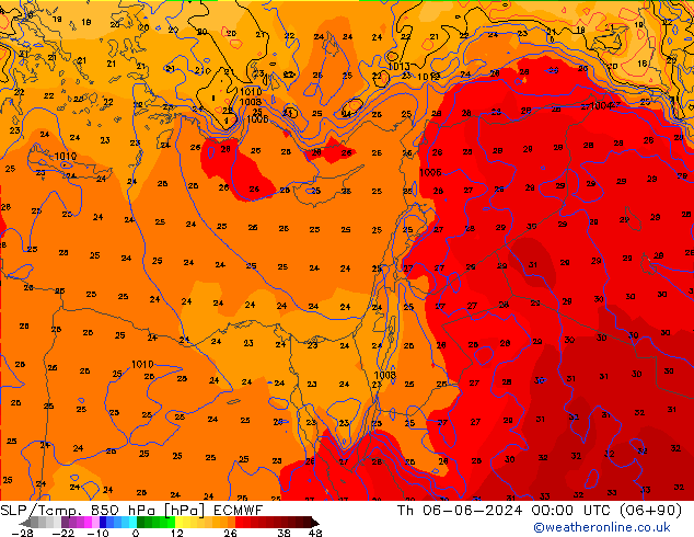 SLP/Temp. 850 hPa ECMWF czw. 06.06.2024 00 UTC