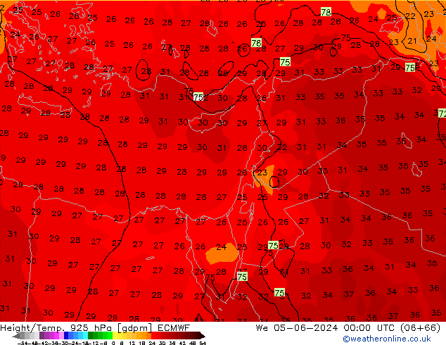 Height/Temp. 925 hPa ECMWF We 05.06.2024 00 UTC