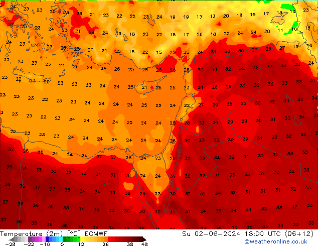Temperatura (2m) ECMWF dom 02.06.2024 18 UTC