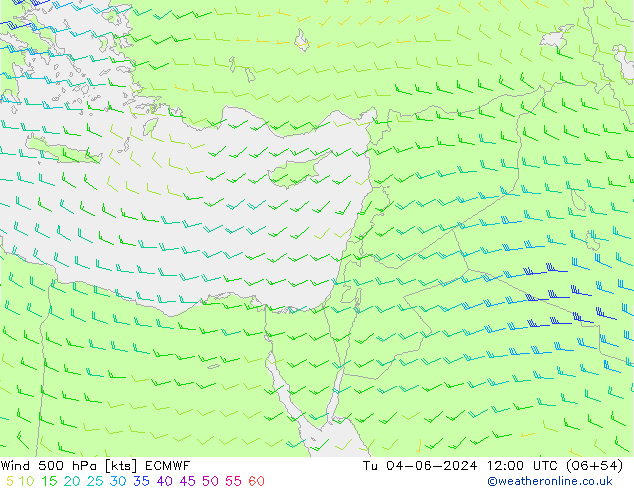 Wind 500 hPa ECMWF Tu 04.06.2024 12 UTC