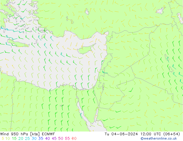 Wind 950 hPa ECMWF Tu 04.06.2024 12 UTC