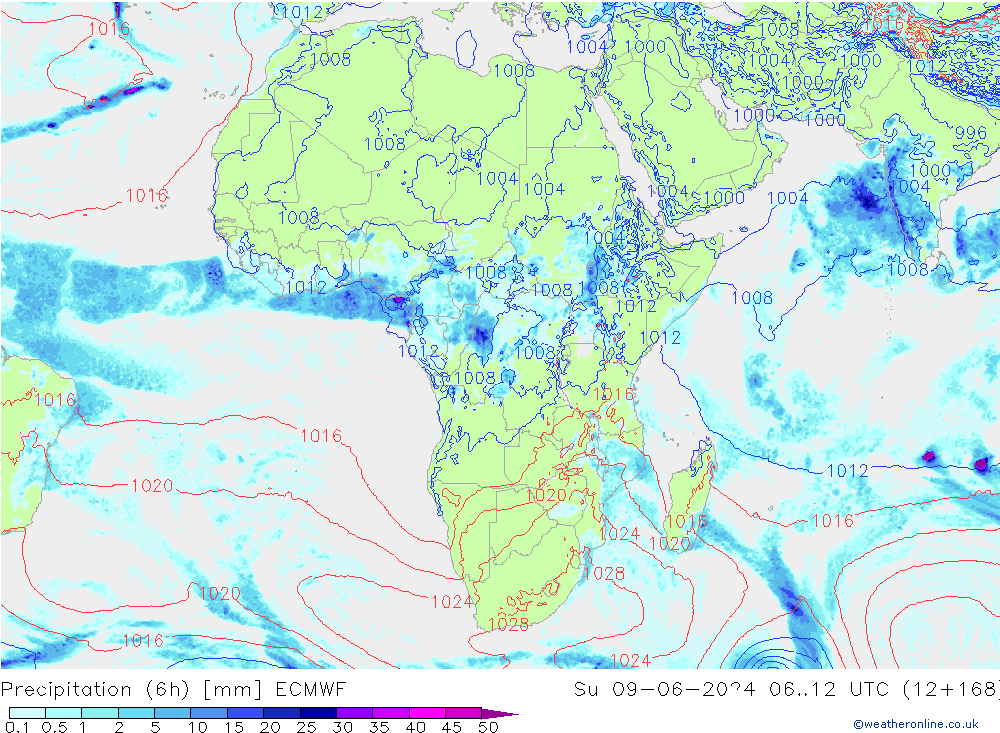 Z500/Rain (+SLP)/Z850 ECMWF dom 09.06.2024 12 UTC