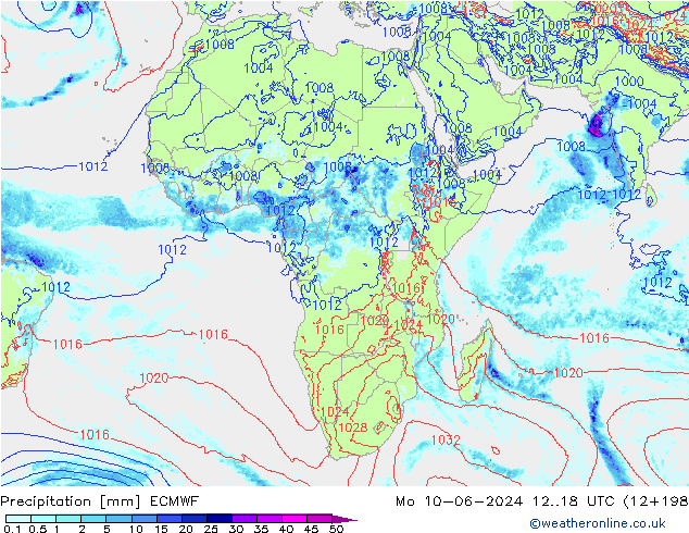 Srážky ECMWF Po 10.06.2024 18 UTC