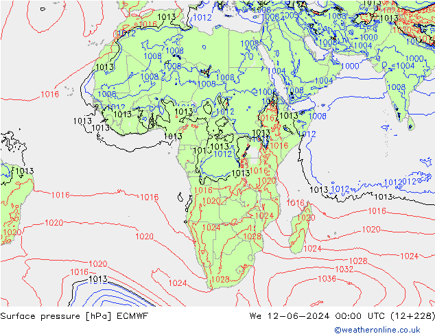 pressão do solo ECMWF Qua 12.06.2024 00 UTC