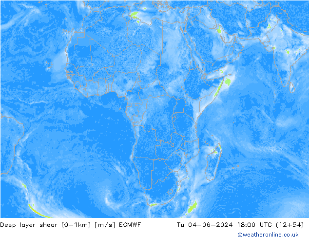 Deep layer shear (0-1km) ECMWF Ter 04.06.2024 18 UTC