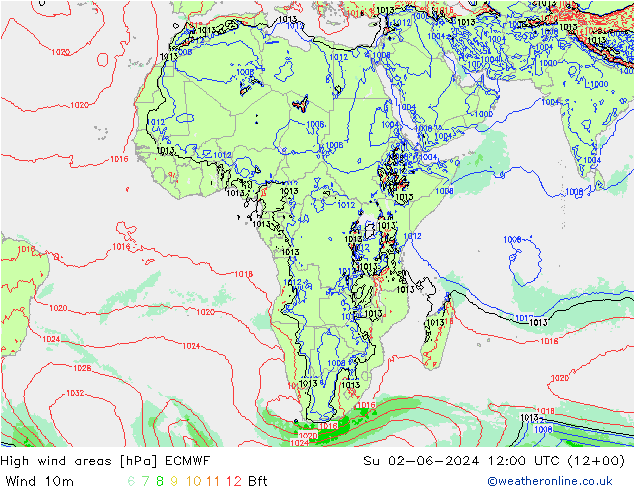 High wind areas ECMWF dom 02.06.2024 12 UTC