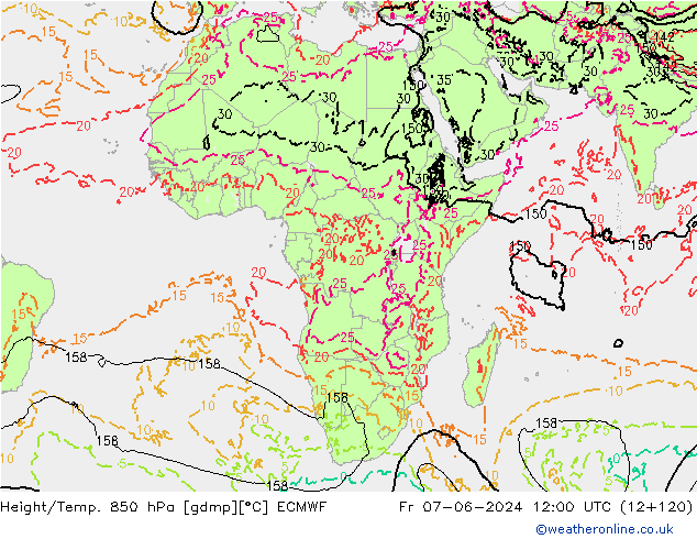 Height/Temp. 850 hPa ECMWF  07.06.2024 12 UTC