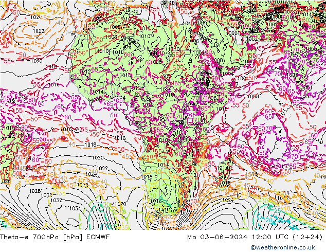 Theta-e 700hPa ECMWF ma 03.06.2024 12 UTC