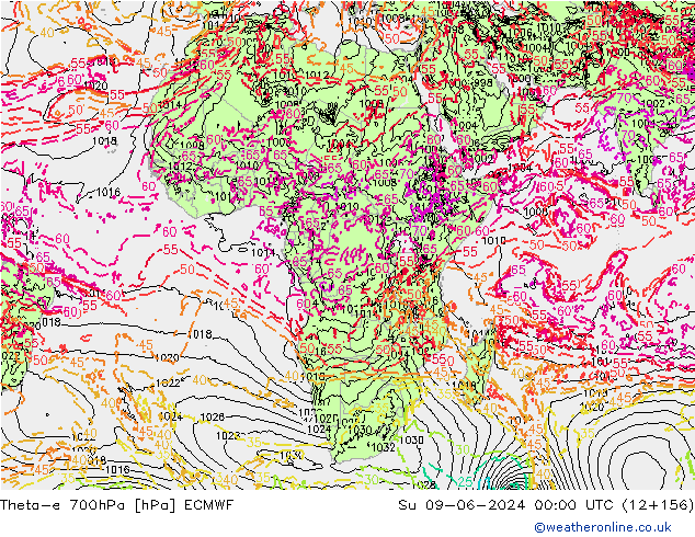 Theta-e 700hPa ECMWF dom 09.06.2024 00 UTC