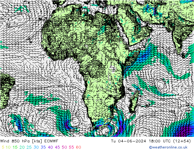 Wind 850 hPa ECMWF Út 04.06.2024 18 UTC