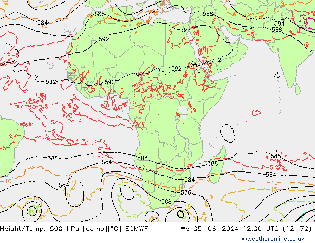 Z500/Rain (+SLP)/Z850 ECMWF Qua 05.06.2024 12 UTC