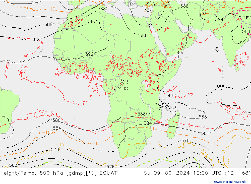 Z500/Rain (+SLP)/Z850 ECMWF dom 09.06.2024 12 UTC