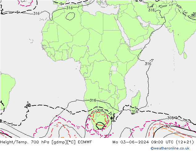 Hoogte/Temp. 700 hPa ECMWF ma 03.06.2024 09 UTC