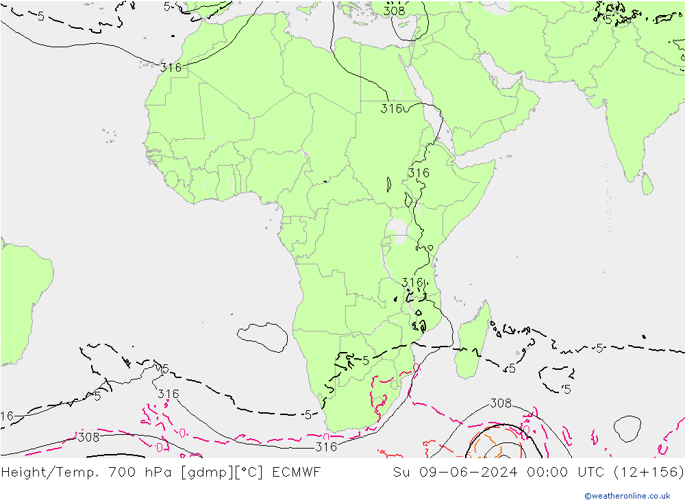 Height/Temp. 700 hPa ECMWF Ne 09.06.2024 00 UTC