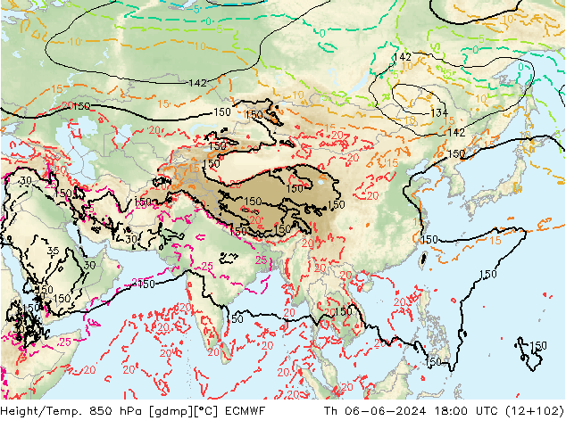 Height/Temp. 850 гПа ECMWF чт 06.06.2024 18 UTC