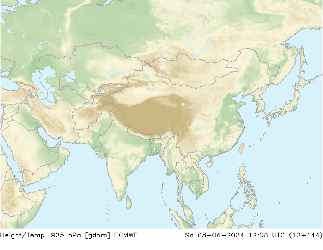 Height/Temp. 925 hPa ECMWF Sa 08.06.2024 12 UTC